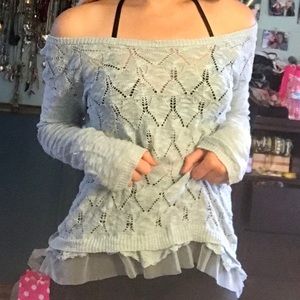 American Rag Over-the-Shoulder Light Teal Sweater